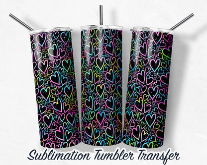 Rainbow Hearts - Valentines -  Sublimation Transfer Print For 20 oz - 30 oz Tumblers - Ready To press - Heat Transfers SHIPS NEXT DAY