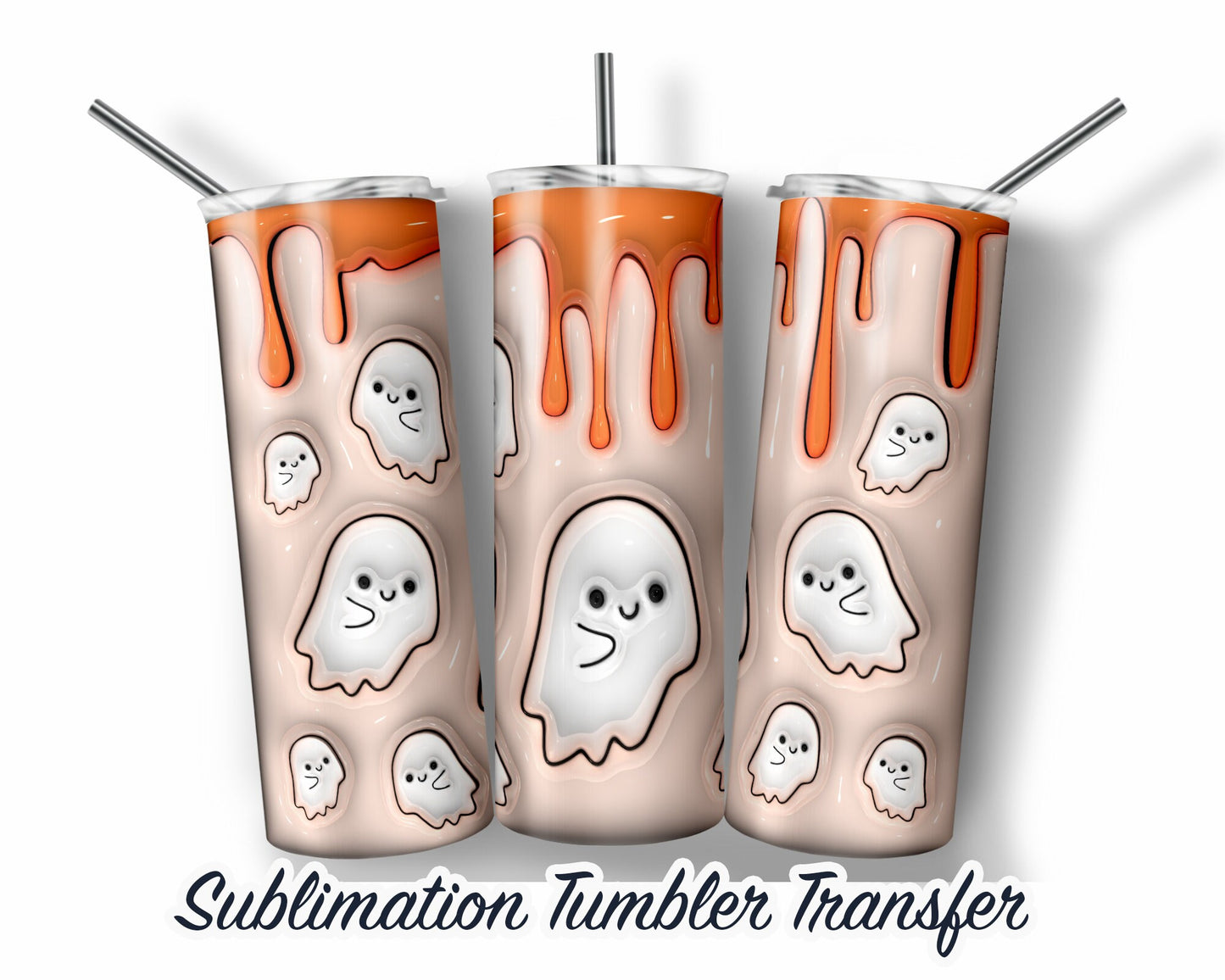 Halloween Ghosts Inflated Puff Effect Sublimation Transfer Print For 20 oz Tumbler - 30 oz Skinny Tumbler - Ready To press - Heat Transfers