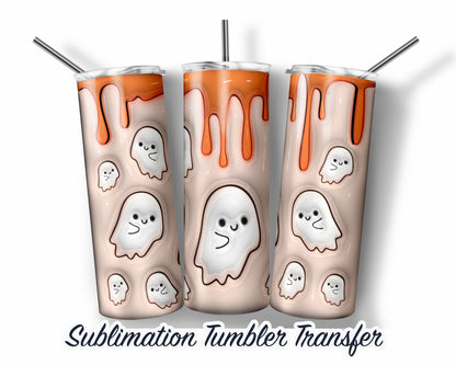 Halloween Ghosts Inflated Puff Effect Sublimation Transfer Print For 20 oz Tumbler - 30 oz Skinny Tumbler - Ready To press - Heat Transfers