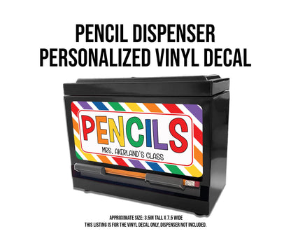 Pencil Dispenser Vinyl Decal Personalized with a name Waterproof Vinyl Decal for Teacher Classroom Pencil Dispensers, Straw dispenser decal