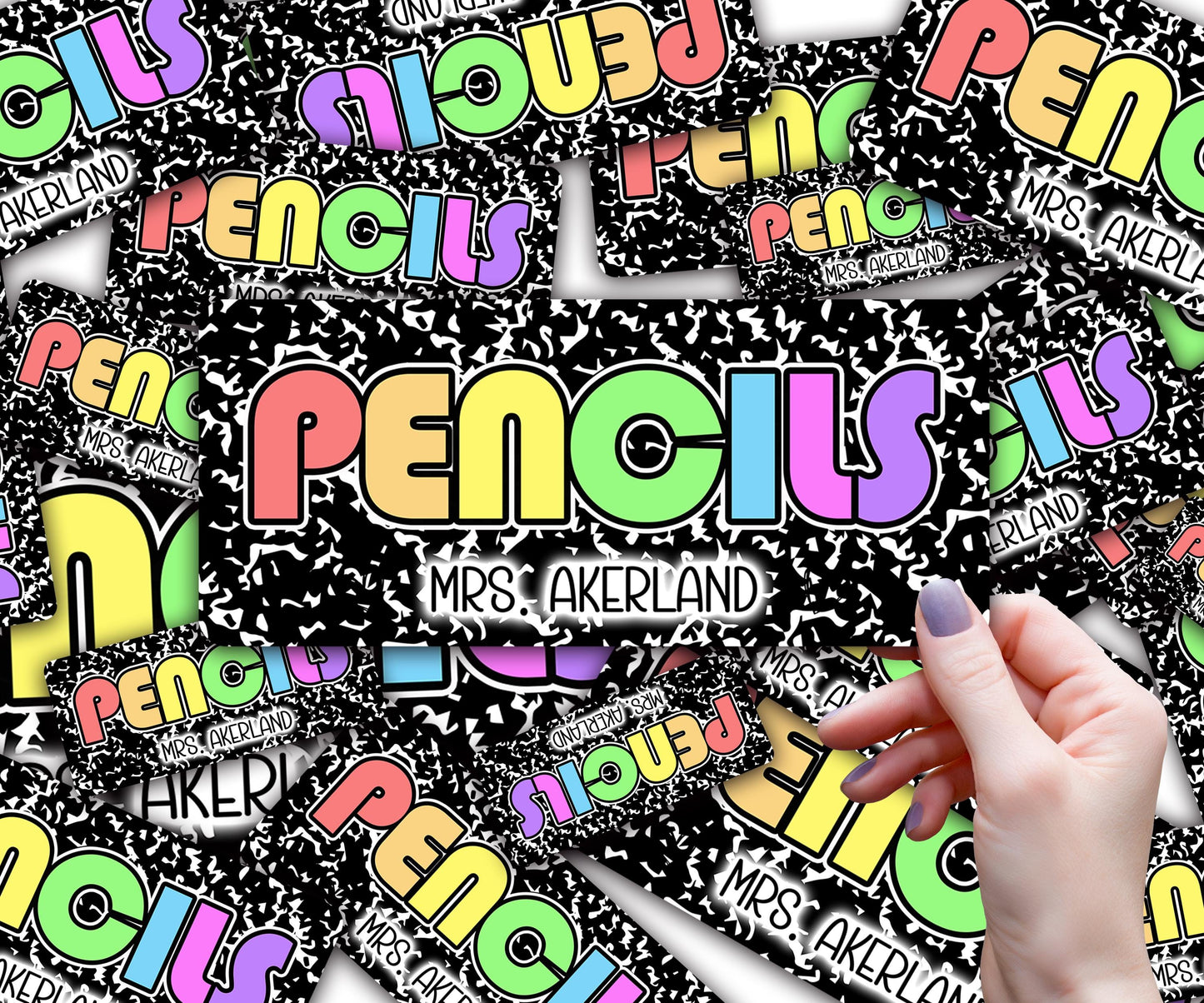 Custom Pencil Dispenser Vinyl Decal Personalized with a name, Waterproof Decal, Rainbow Theme, Teacher Appreciation Approx. 3.5x7.5 inches