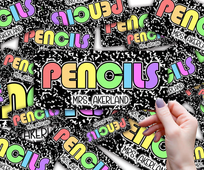 Custom Pencil Dispenser Vinyl Decal Personalized with a name, Waterproof Decal, Rainbow Theme, Teacher Appreciation Approx. 3.5x7.5 inches
