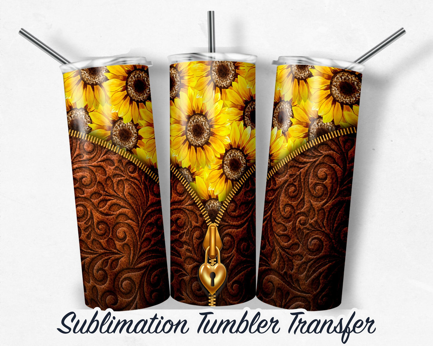 Sunflower Leather  Sublimation Transfer Print For 20 oz Tumblers - 30 oz Tumblers - Ready To press - Heat Transfers