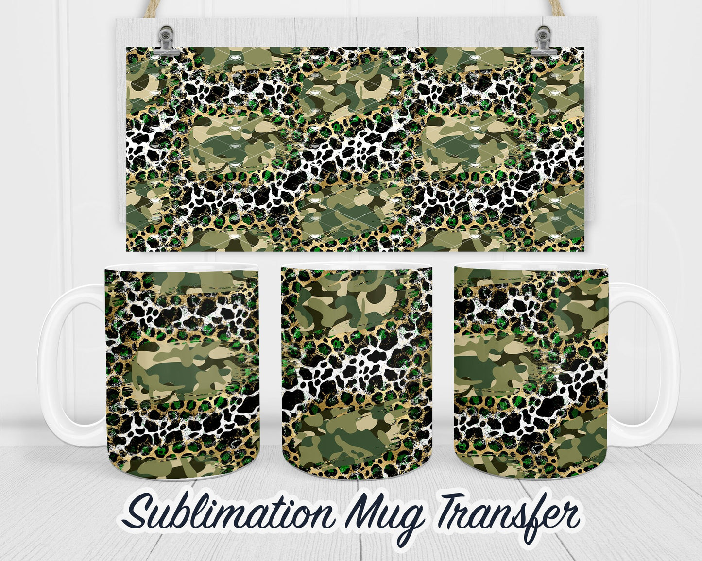 Cow Hide and Camo - Sublimation Transfer Print For 11 oz - 15 oz Mugs - Ready To press - Heat Transfer