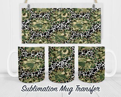 Cow Hide and Camo - Sublimation Transfer Print For 11 oz - 15 oz Mugs - Ready To press - Heat Transfer