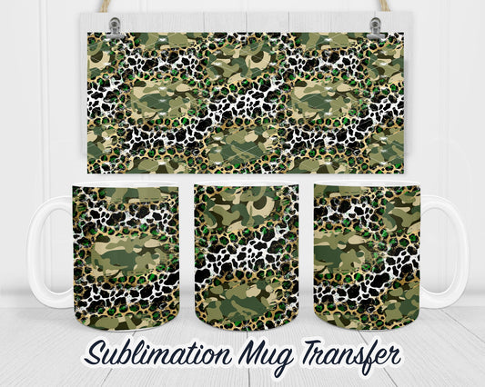 Cow Hide and Camo - Sublimation Transfer Print For 11 oz - 15 oz Mugs - Ready To press - Heat Transfer