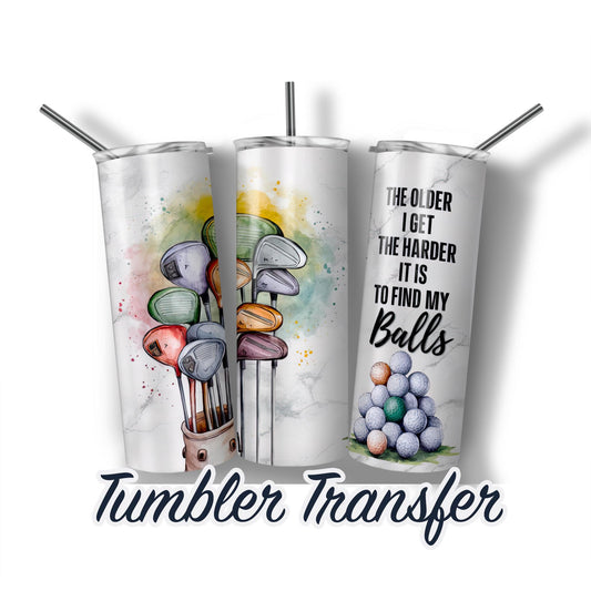 Golf Balls Sublimation Transfer Print For 20 oz Tumbler - 30 oz Skinny Tumbler - Ready To press - Heat Transfers SHIPS NEXT DAY