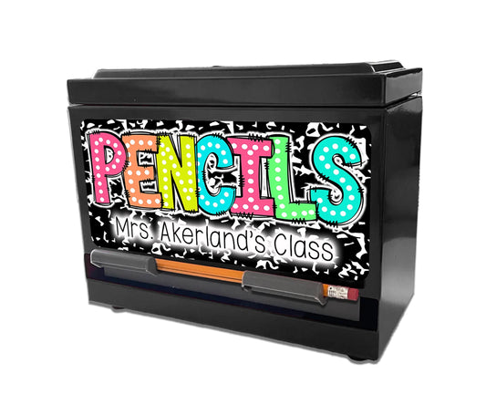 Custom Pencil Dispenser Vinyl Decal Personalized with a name, Waterproof Decal, Rainbow Theme, Teacher Appreciation Approx. 3.5x7.5 inches