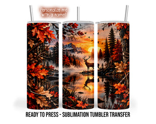 Autumn Deer Mountain Sunset Tumbler Sublimation Transfer, 20oz and 30oz, Ready to Press