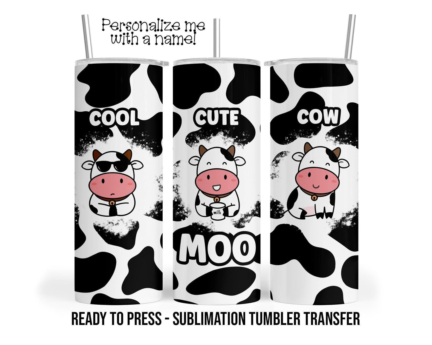 Cow Sublimation Transfer - Cute Cool Cow Pattern For 20 oz & 30 oz Tumbler Wrap