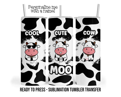 Cow Sublimation Transfer - Cute Cool Cow Pattern For 20 oz & 30 oz Tumbler Wrap
