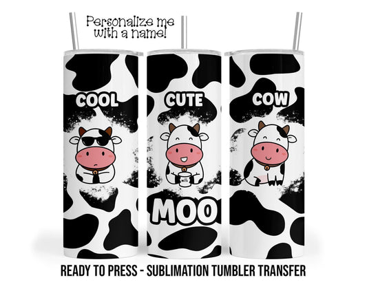 Cow Sublimation Transfer - Cute Cool Cow Pattern For 20 oz & 30 oz Tumbler Wrap