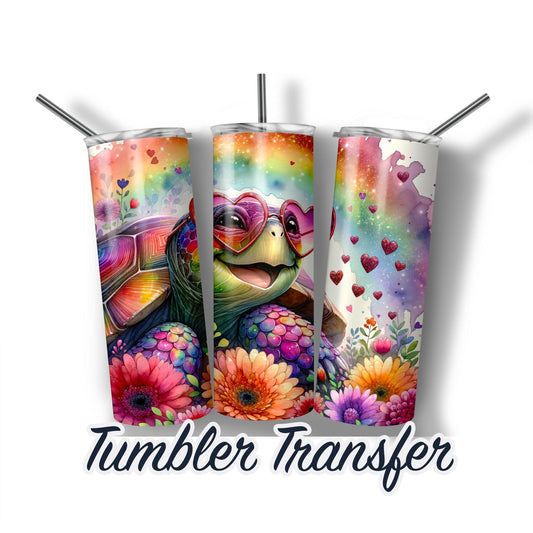 Turtle Love Valentine Sublimation Transfer Print For 20 oz Tumbler - 30 oz Skinny Tumbler - Ready to Press Heat Transfers - Ships Next Day