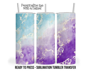 Blue Purple Watercolor Personalized Sublimation Transfer Print 20 oz Tumblers - 30 oz Tumblers Ready To press Heat Transfers