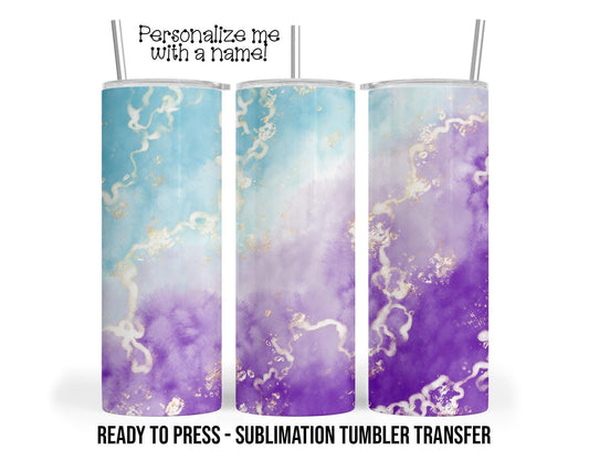Blue Purple Watercolor Personalized Sublimation Transfer Print 20 oz Tumblers - 30 oz Tumblers Ready To press Heat Transfers