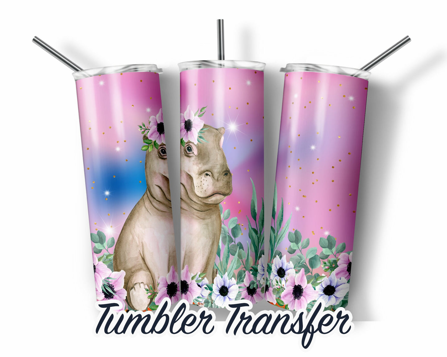 Hippo -  Sublimation Transfer 20 oz Tumblers - 30 oz Tumblers - Ready To press - Heat Transfers