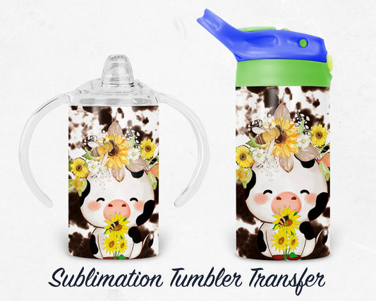 Baby Cow Cow Print - Kids Sippy Sublimation Tumbler Transfer  - Ready To press - Heat Transfers SHIPS NEXT DAY