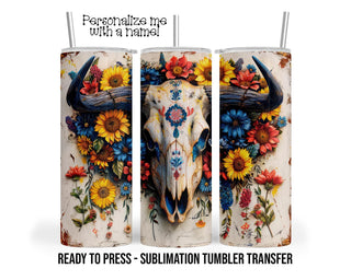 Sublimation Transfer Print - Southwestern Bull Skull Heat Press Transfer For 20oz & 30oz Tumblers