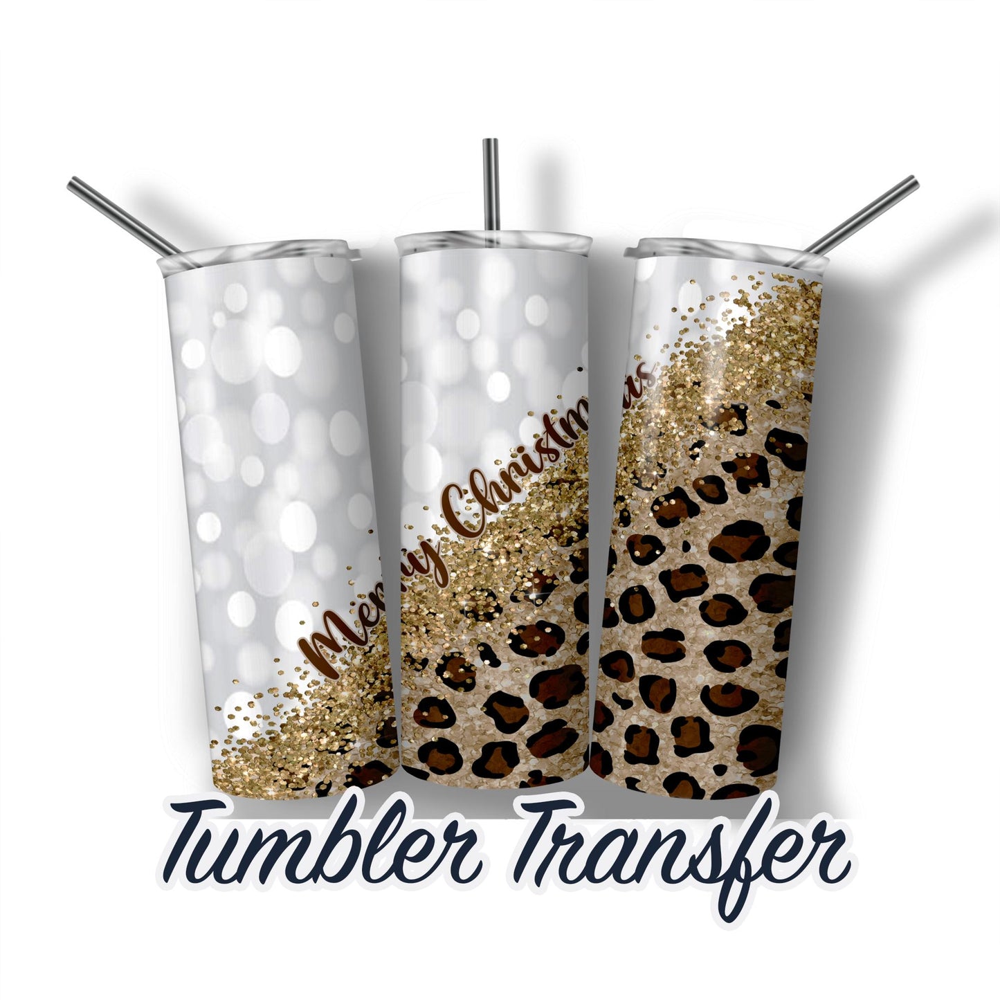 Merry Christmas Leopard  Sublimation Transfer Print For 20 oz - 30 oz Tumbler - Ready To press - Heat Transfers