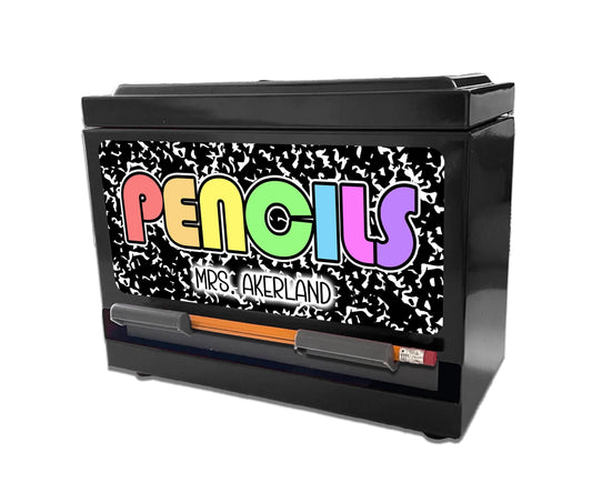 Custom Pencil Dispenser Vinyl Decal Personalized with a name, Waterproof Decal, Rainbow Theme, Teacher Appreciation Approx. 3.5x7.5 inches