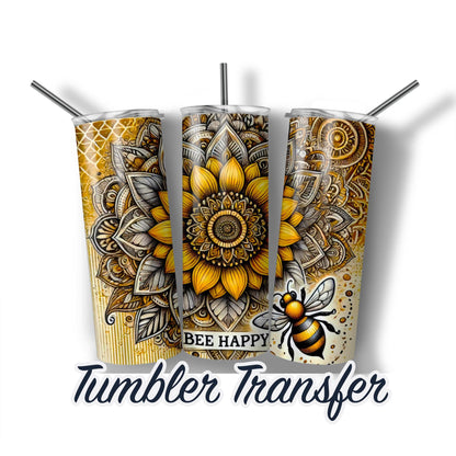 Bee Mandala Sublimation Transfer Print For 20 oz Tumbler - 30 oz Skinny Tumbler - Ready to Press Heat Transfers SHIPS NEXT DAY