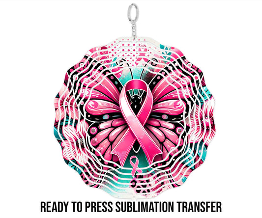 Pink Ribbon Wind Spinner Sublimation Ready To press Heat Transfer SHIPS NEXT DAY