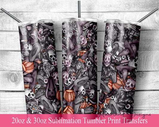 Halloween  Sublimation Transfer Print For 20 oz Tumbler - 30 oz Skinny Tumbler - Ready To press - Heat Transfers