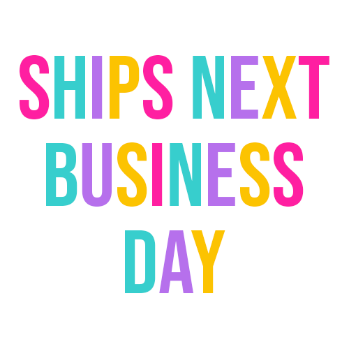 the words ships next business day on a white background