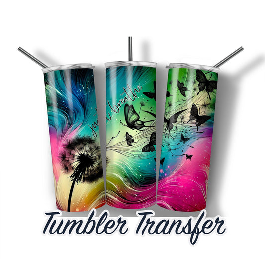 Dandelion Butterfly Wrap or Sublimation Transfer Print For 20 oz Tumblers - 30 oz Tumblers - Ready To press - Heat Transfers