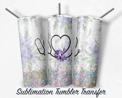 Pastel Glitter Nurse  Sublimation Transfer Print For 20oz Tumblers- 30 oz Tumbler - Ready To press - Heat Transfers