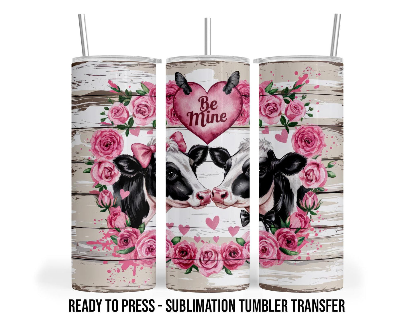 Valentine Cow Couple Sublimation Transfer Print For 20 oz - 30 oz Skinny Tumbler - Ready To press - Heat Transfer -SHIPS NEXT DAY