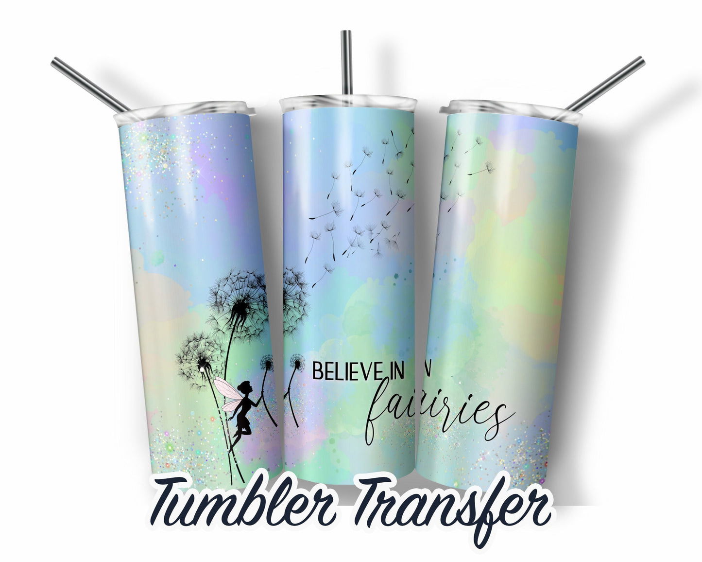 Pastel Fairies  Sublimation Transfer Print 20 oz Skinny Tumbler - 30oz Skinny Tumbler - Ready To press Heat Transfers SHIPS NEXT DAY
