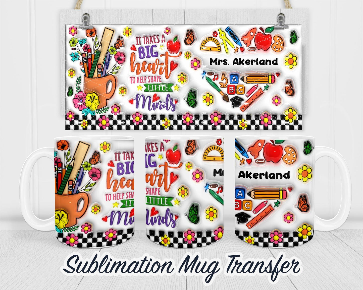 Teacher 3d Puff Inflated Coffee Mug Sublimation Transfer Print - 11 oz - 15 oz Coffee Mugs - Ready To press - Heat Transfers  SHIPS NEXT DAY