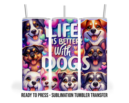 Dog Sublimation Transfer Print For 20 oz - 30 oz Skinny Tumbler - Ready To press - Heat Transfer SHIPS NEXT DAY