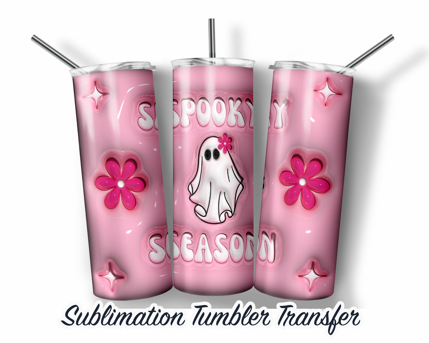 Halloween Spooky Ghost Inflated Puff Sublimation Transfer Print For 20 oz Tumbler - 30 oz Skinny Tumbler - Ready To press - Heat Transfers