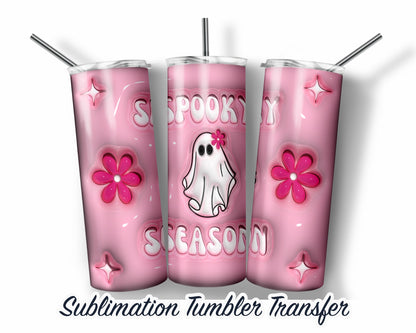 Halloween Spooky Ghost Inflated Puff Sublimation Transfer Print For 20 oz Tumbler - 30 oz Skinny Tumbler - Ready To press - Heat Transfers