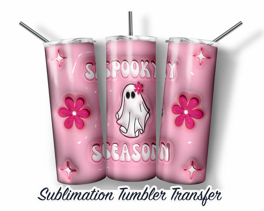 Halloween Spooky Ghost Inflated Puff Sublimation Transfer Print For 20 oz Tumbler - 30 oz Skinny Tumbler - Ready To press - Heat Transfers