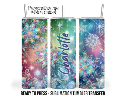 Sublimation Tumbler Transfer Print 20oz Tumbler, Ready To press Heat Transfer, Winter Snowflake Christmas, Personalize it with a name