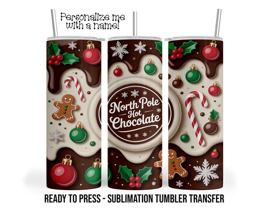 Hot Chocolate Christmas Cocoa Sublimation Tumbler Transfer Print 20oz Tumbler, Ready To press Heat Transfer SHIPS NEXT DAY