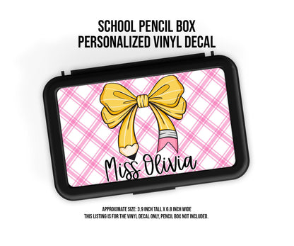 Custom Decal for Pencil Box Personalized with Name, 3.9 tall x 6.8 wide, Waterproof Decals for Students, Classroom Sticker, Pencil Box Check