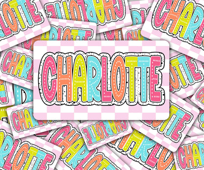 Custom Decal for Pencil Box Personalized with Name, 3.9 tall x 6.8 wide, Waterproof Decals for Student, Classroom Sticker, Rainbow Dot Theme