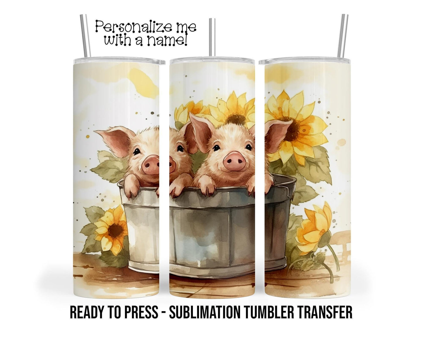 Sublimation Tumbler Transfer Wrap - Baby Pigs Sunflowers Ready to Press Heat Transfer for 20 oz