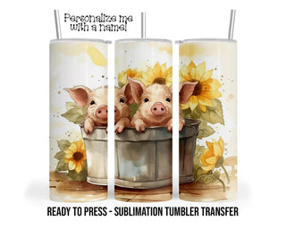 Sublimation Tumbler Transfer Wrap - Baby Pigs Sunflowers Ready to Press Heat Transfer for 20 oz