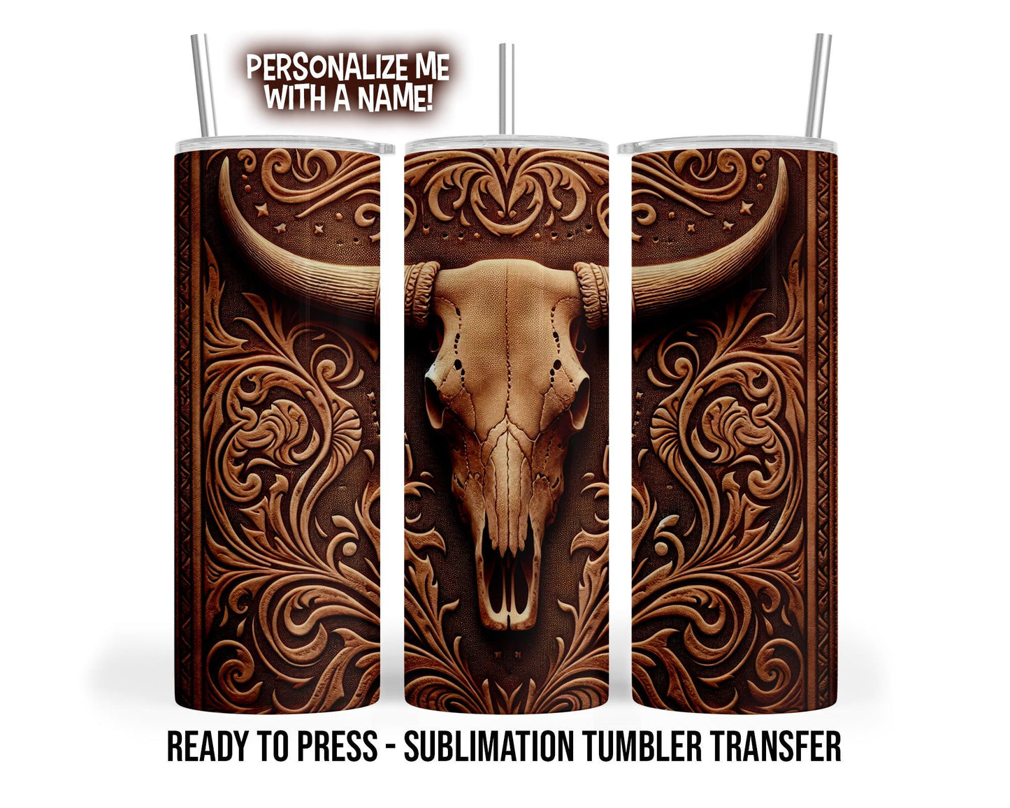 Sublimation Tumbler Transfer | Ready to Press Leather Bull Wrap for 20oz & 30 oz Tumbler Prints
