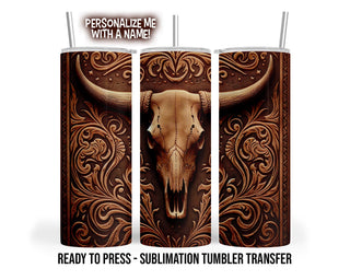 Sublimation Tumbler Transfer | Ready to Press Leather Bull Wrap for 20oz & 30 oz Tumbler Prints