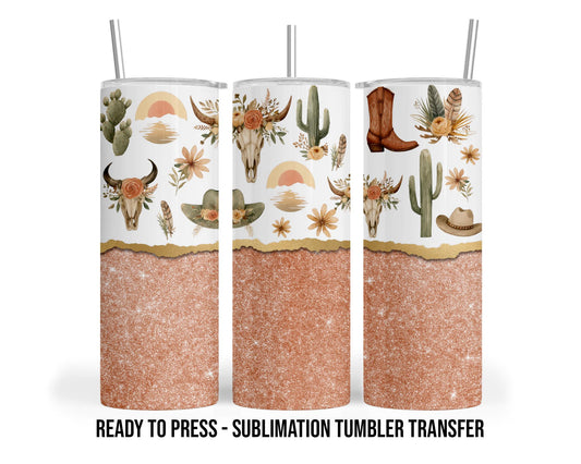 Western Sublimation Transfer Print For 20 oz Tumbler - 30 oz Tumbler - Ready to press Heat Transfers SHIPS NEXT DAY