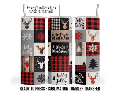 Christmas Patch Black and Red Holiday Sublimation Tumbler Transfer Print 20oz Tumbler, Ready To press Heat Transfer SHIPS NEXT DAY