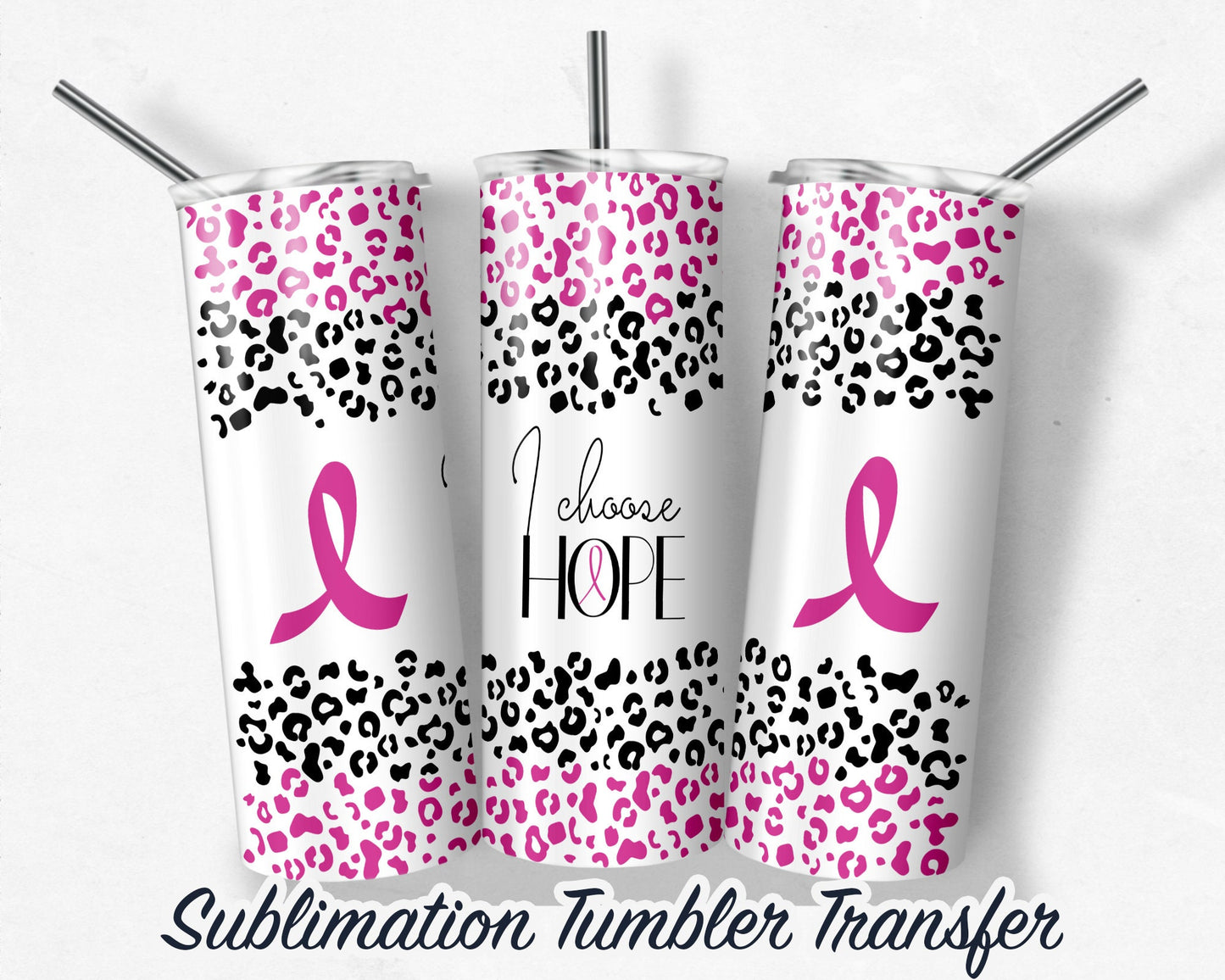 Pink Ribbon  Sublimation Transfer Print For 20 oz Tumblers - 30 oz Tumblers - Ready To press - Heat Transfers SHIPS NEXT DAY