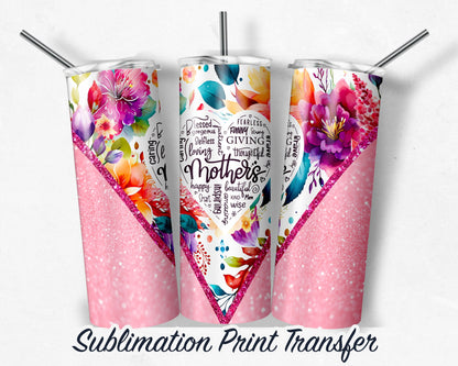 MOM -  Sublimation Transfer Print For 20 oz - 30 oz Skinny Tumbler - Ready To press - Heat Transfers Ships NEXT DAY