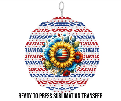 Sublimation Heat Transfer – Patriotic Summer Sunflower Wind Spinner Ready To Press